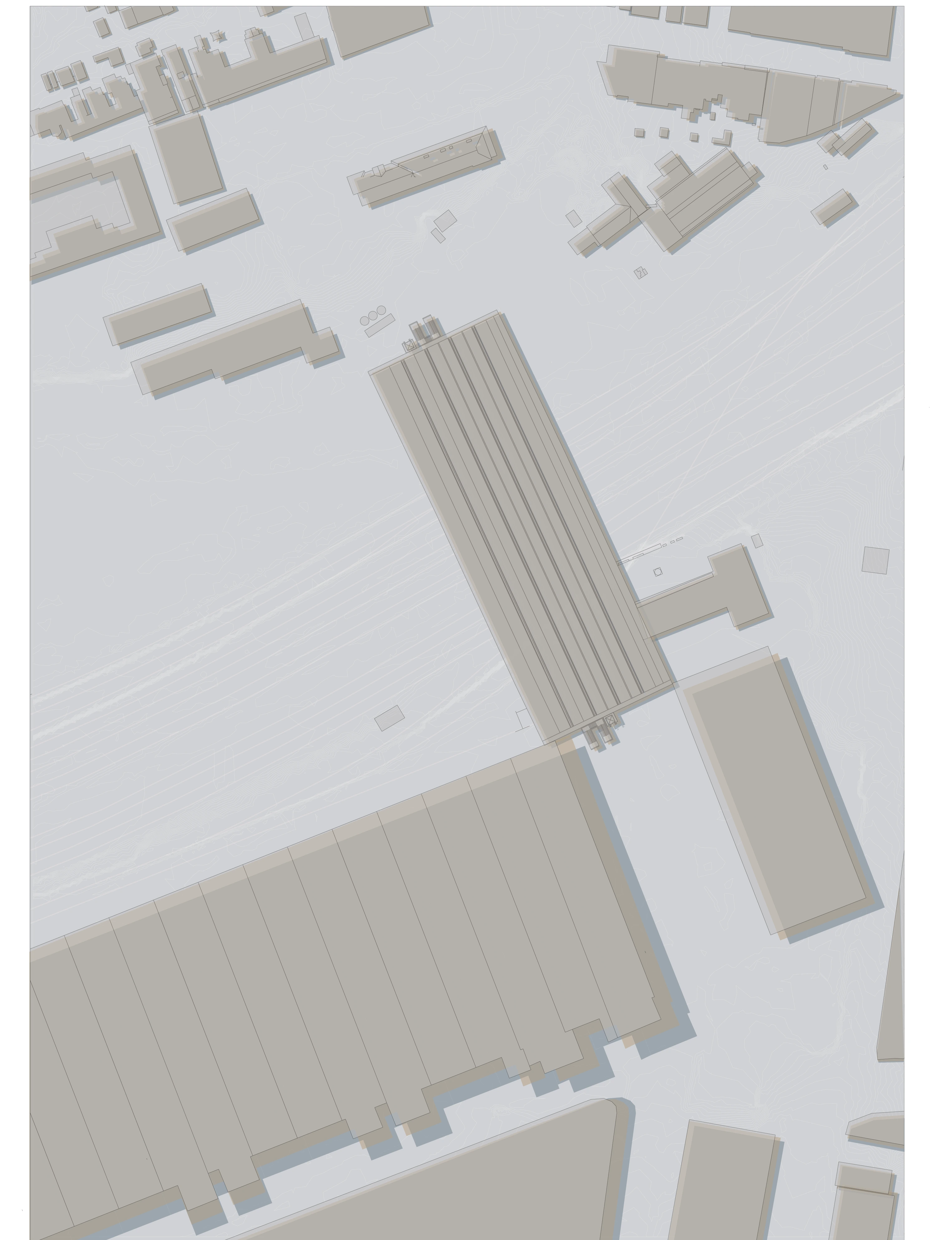 Site plan: The bridge is positioned across the rail corridor in relation to the surrounding buildings.