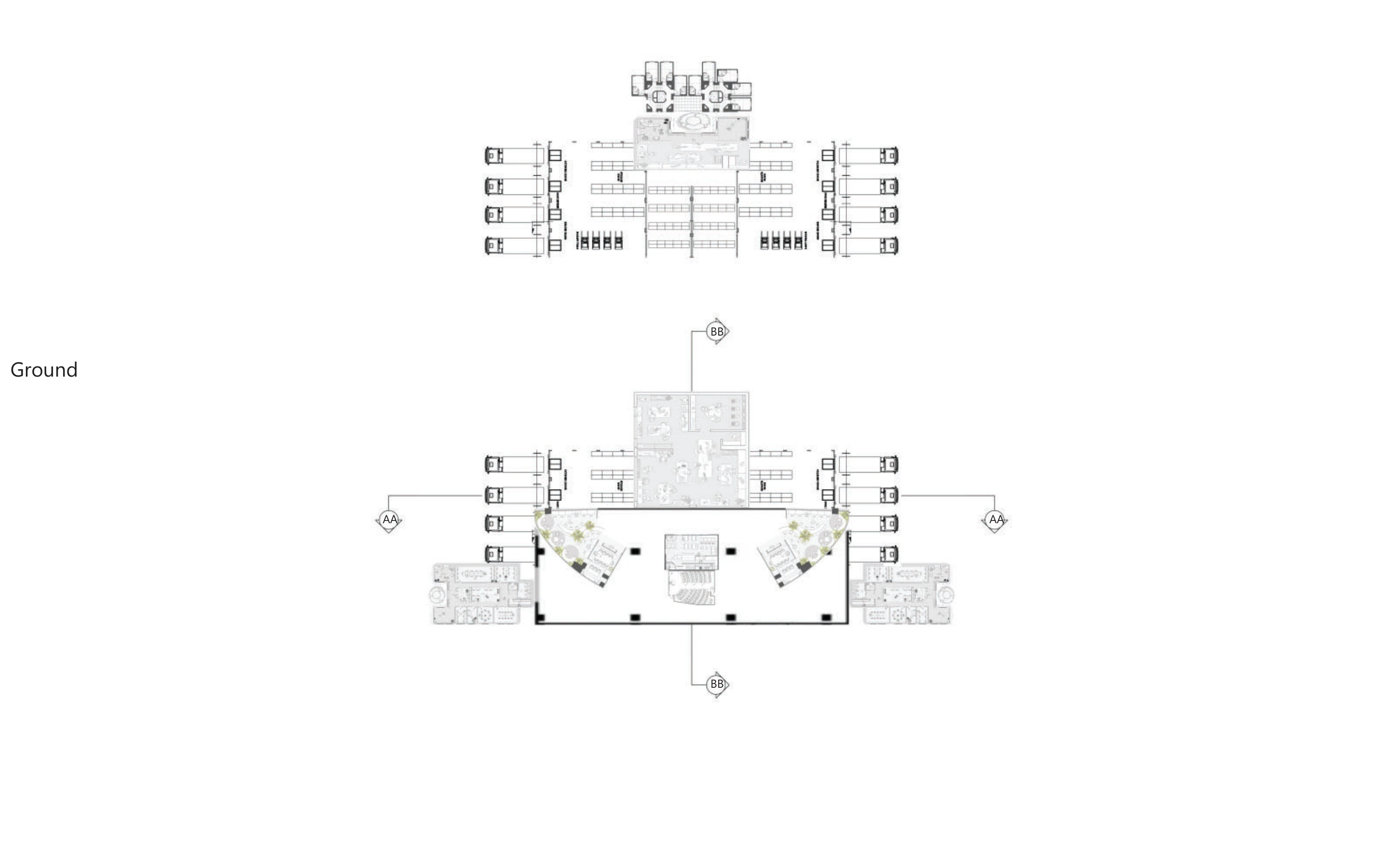 Collage plans: Lower-ground and ground-level studies explore occupation within the proposal.