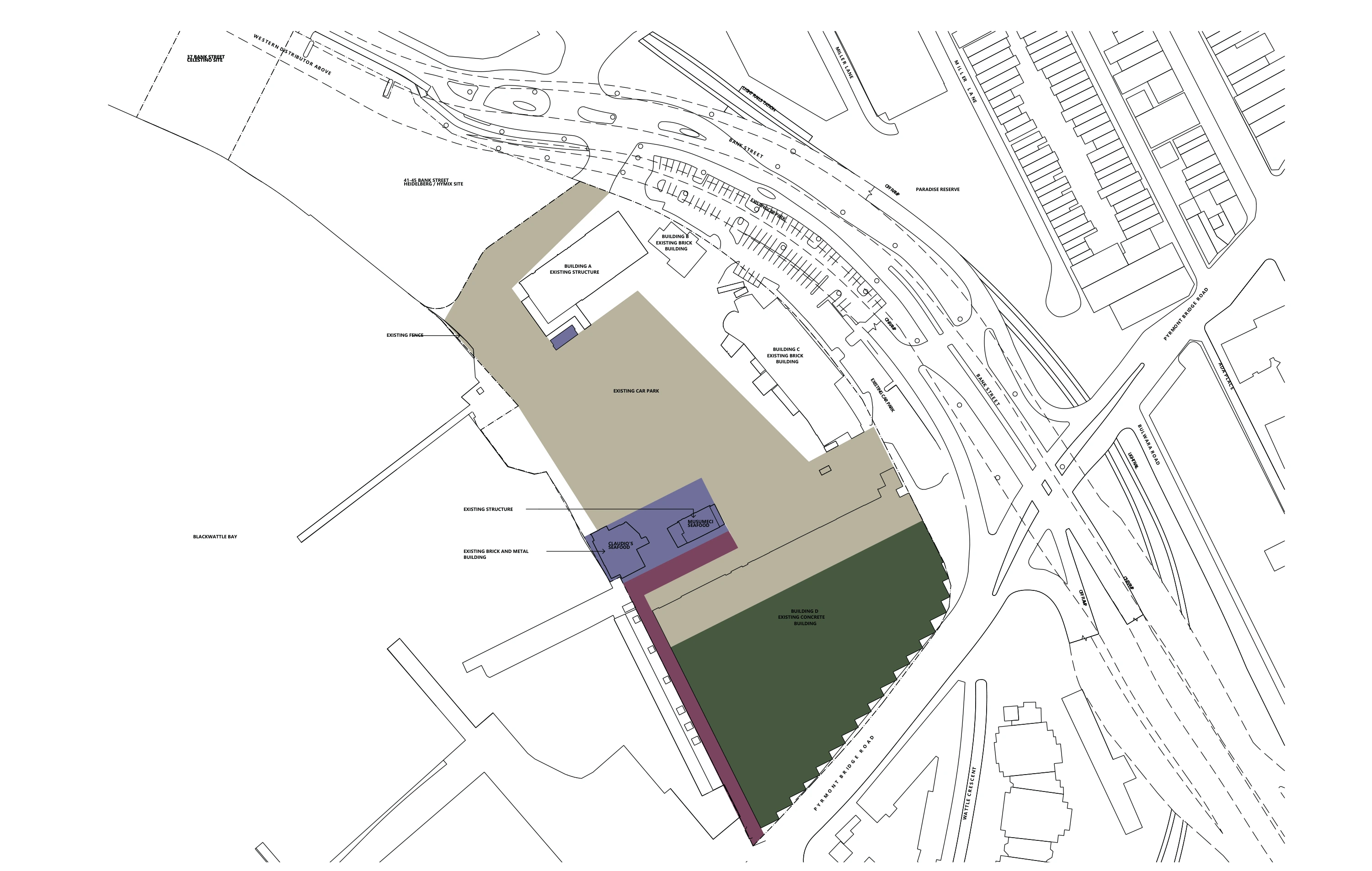 Sydney Fish Market: Reform Year 0: A related site and programme study from the shared review submission. Drawing credited to Ryan Hennessy.